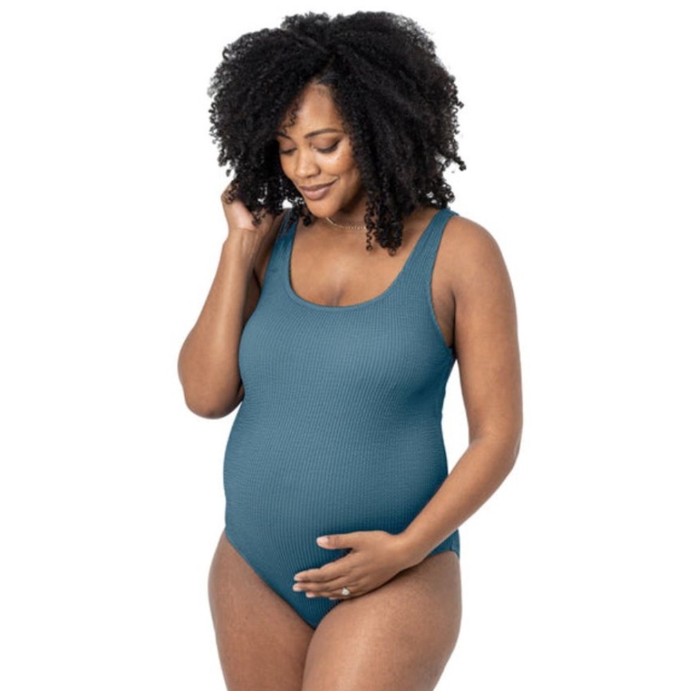 Kindred Bravely Teal Ribbed Maternity One-Piece Swimsuit